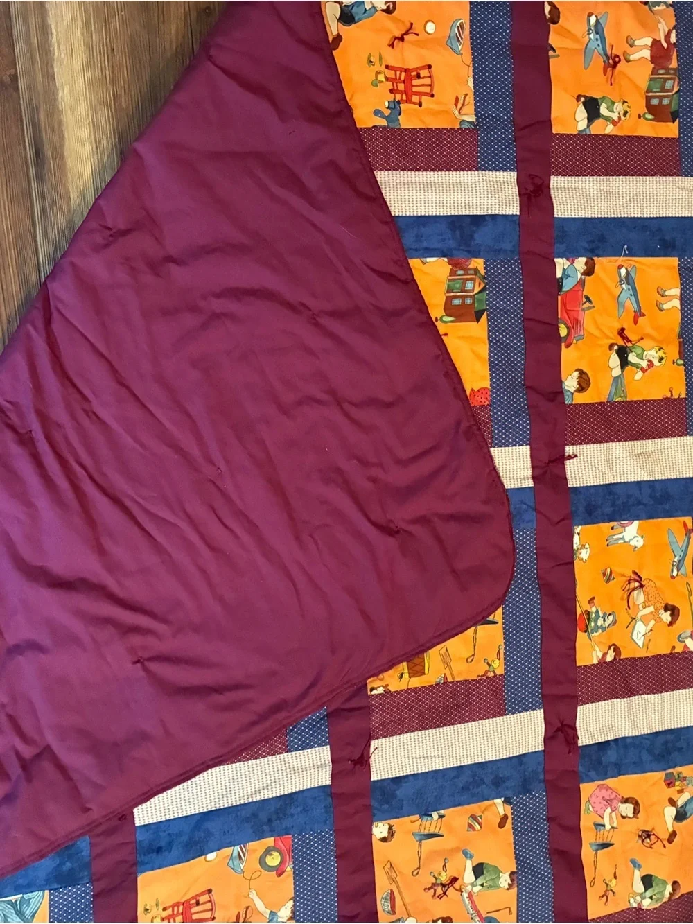 Vintage Handmade Patchwork Tied Quilt Kids Novelty Print 53x40